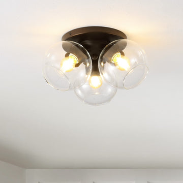 Iris 11.5" Farmhouse Rustic Iron/Glass LED Semi Flush Mount - JONATHAN Y